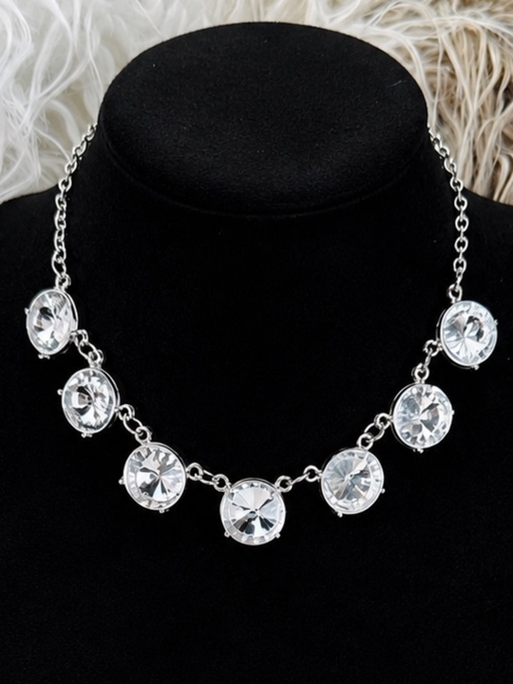 Vintage extra small aged, Silvertone, bling choker necklace